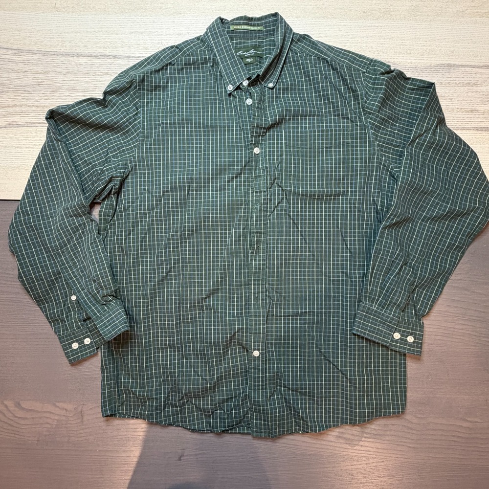 Eddie Bauer Shirt Men XL Button Down Check Plaid Long‎ Sleeve Wrinkle Resistant
